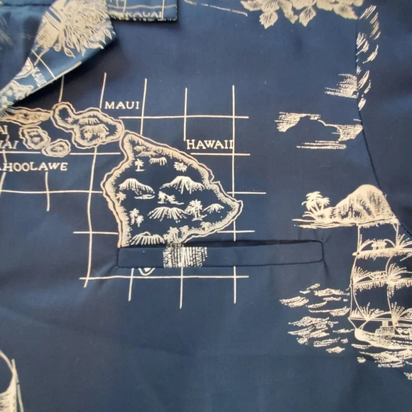 Royal Creations Men’s Hawaiian Shirt Blue Hawaii Islands Boat Palm Beach USA XXL - Picture 7 of 10